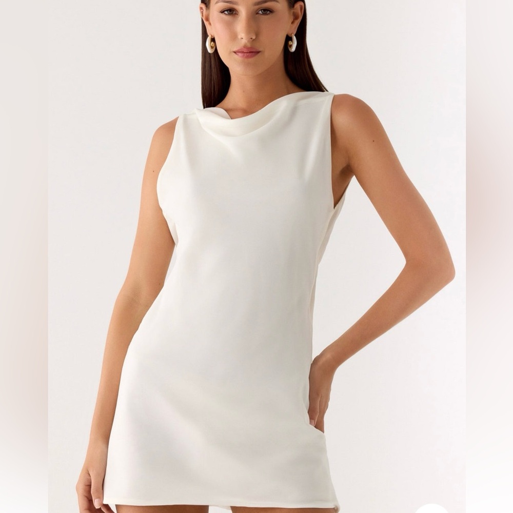 Peppermayo White Mini Dress with Cowl Neck